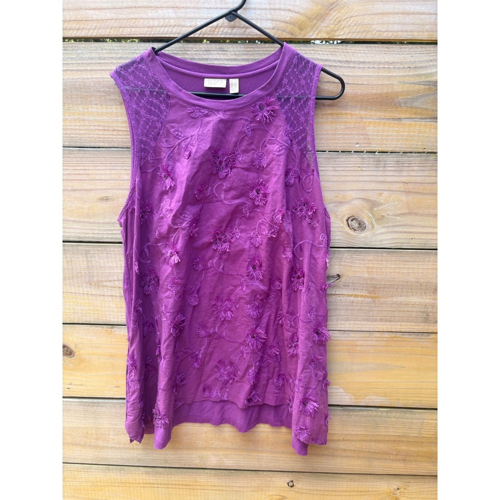 LOGO Lavish Lori Goldstein Purple Floral cottagecore Lace Sleeveless Top 1X